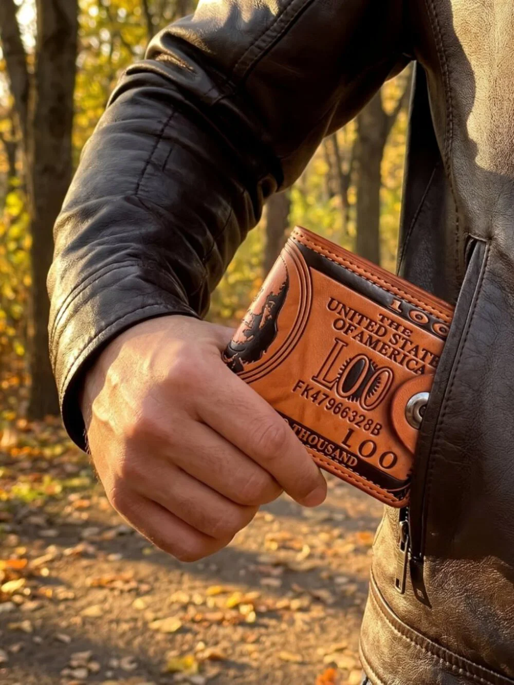 Benjamin Bill Vintage Wallet - $100 Bill Design Bifold